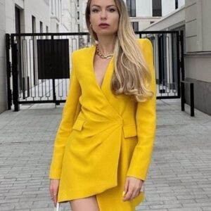 Zara Draped Blazer Dress Limited Edition - Yellow